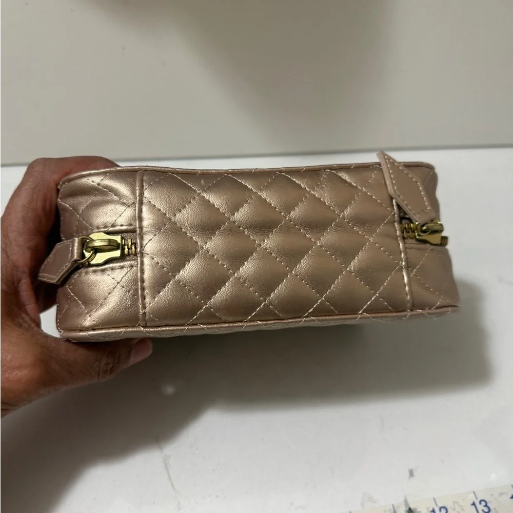 Trish McEvoy Makeup Planner.Quilted Metallic Rose Gold Travel Jewelry and makeup